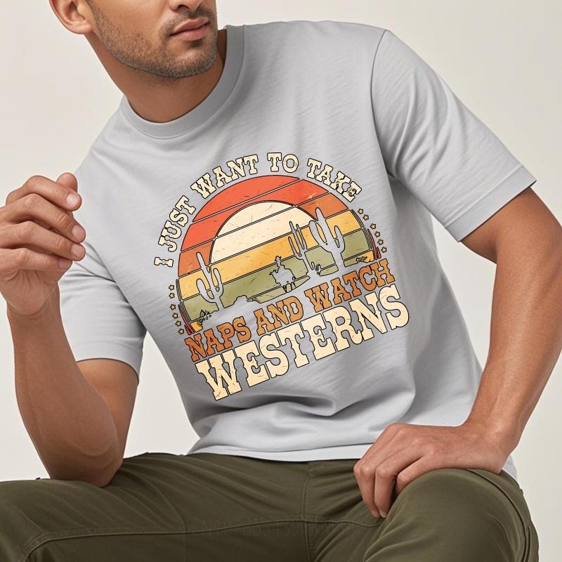 Street Wear Boys short sleeve tshirt Black Sunset Cactus Cowboy Horse Naps Westerns fashion Unisex tops Unisex fashion tshirt