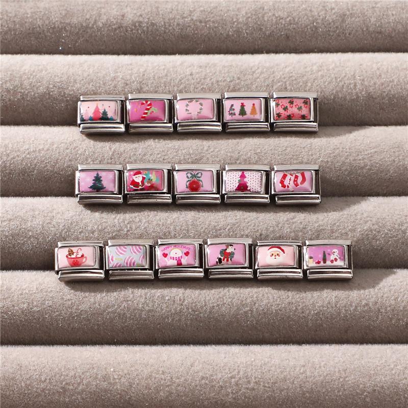 New Christmas Series Santa Claus Snowman Tree Dog Pink Italian Charm Links Fit 9MM Stainless Steel Bracelet Women Men DIY Making