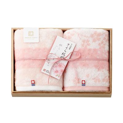 Stil Takisada-Osaka Imabari Handtücher, Sakura Mon-ori (Kammgewebt) Gesichtstücher, Geschenkset mit 2 Stück, 34 x 75 cm, Sakura-gefärbt, Hergestellt in Japan
