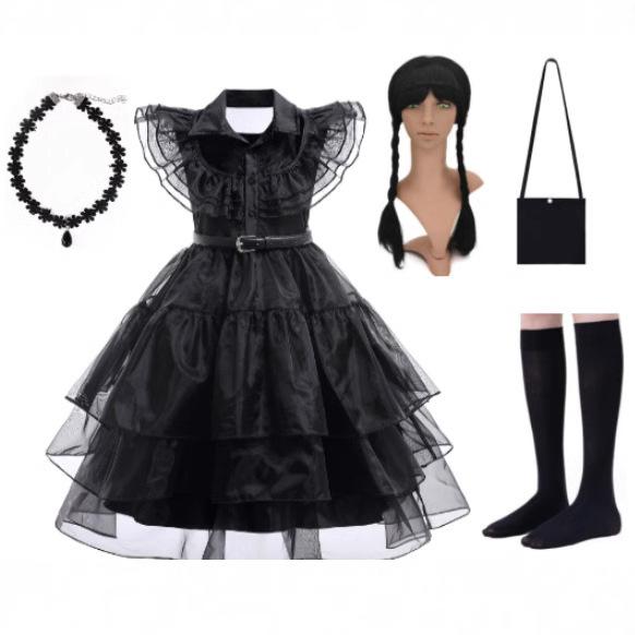 Abito da principessa della famiglia Addams vestito cosplay Mercoledì spettacolo di Halloween vestito nero costume cosplay