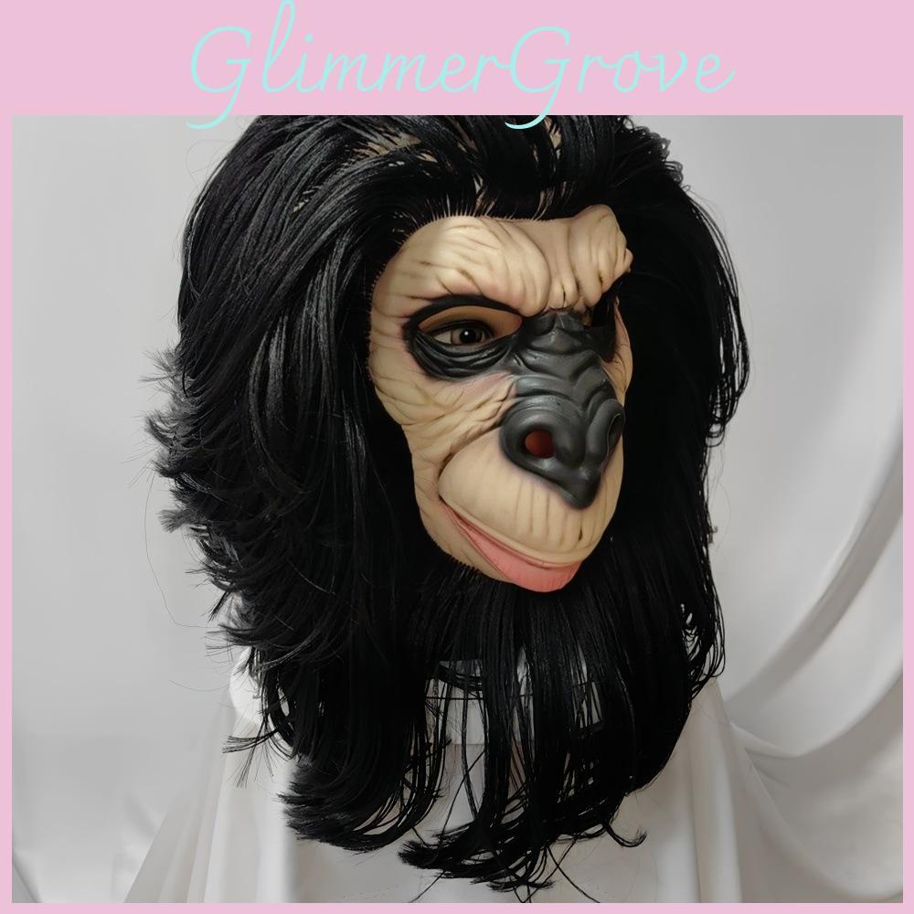 Latex Schwarzes Langes Haar Affenkopfmaske Für Halloween-Kostüme Und Party-Rollenspiel