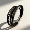 Men's Multi-layer Woven Leather Bracelet with Stainless Steel Tube