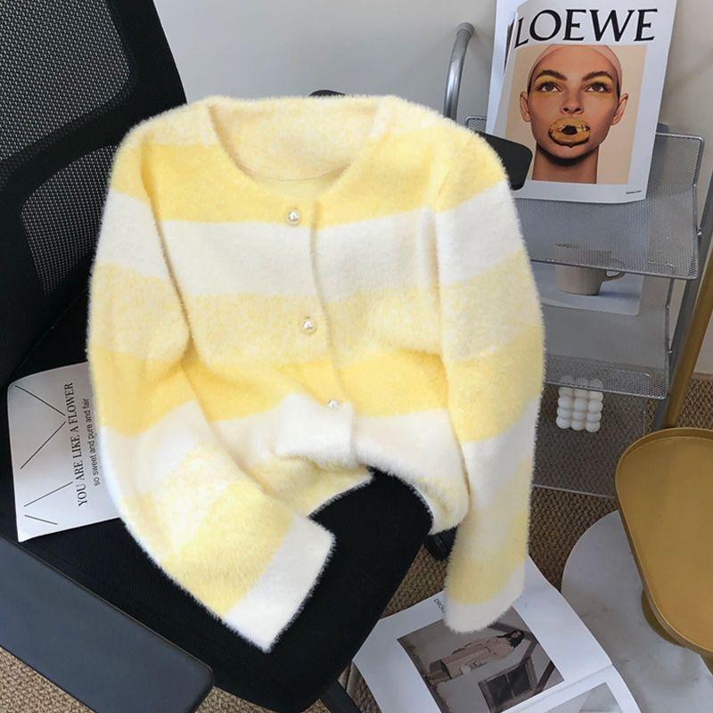 Soft Rainbow Striped Knit Sweater Women Autumn Mink Top Beautiful Pullover