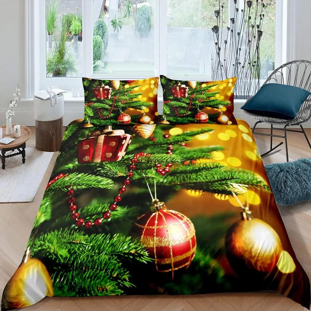 Christmas Tree Duvet Cover set Santa Claus Christmas Night Scene Decor Comforter Cover for Family Merry Christmas Theme Decor