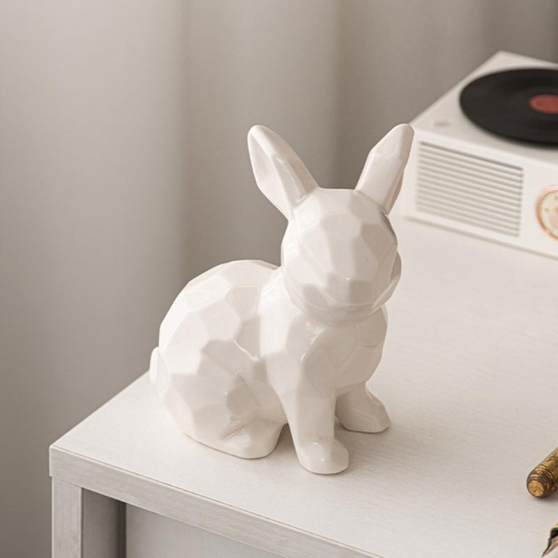 Ceramic Rabbit Sculpture Animal Figure Statue for Easter Table Decoration and Garden Desktop Display
