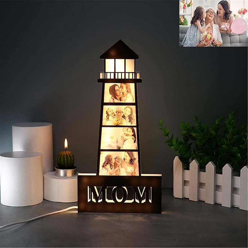 Personalized Lighthouse Photo Night Light Custom Family Picture Frame Light Acrylic Photo Lamp Gifts for Birthday Mom from Daughter Son(Style 11)