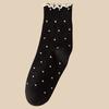 Black Fungus Lace Socks for Women, Spring and Autumn Style, Pile Socks, Cotton Socks, Summer Polka Dot Roll, Boneless Mid-calf Socks