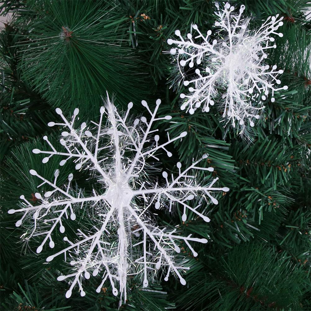 6Pcs Winter Brushed Snowflakes Christmas Tree Hanging Snowflake Plastic Artificial Snowflake Ornament for Xmas New Year Decor