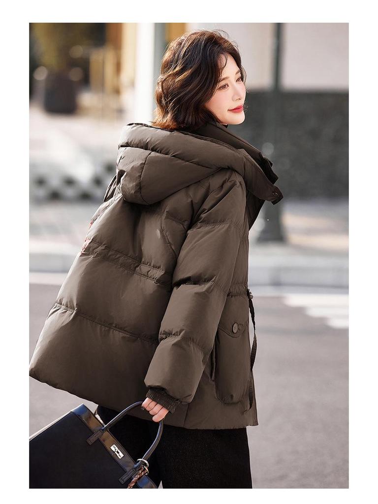 2024 Red & White Plus Size Mid-Length Duck Down Coat - Thickened, Warm, Loose Fit