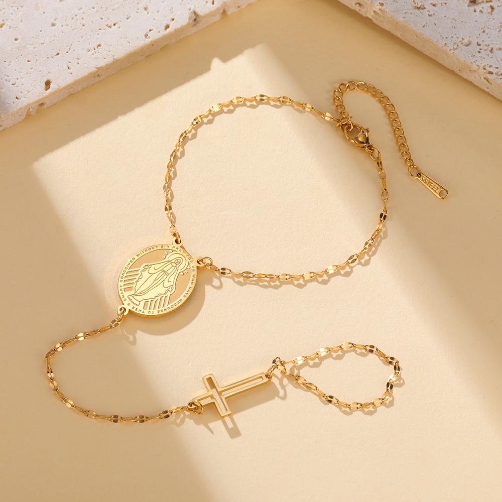 Dawapara Virgin Mary Hand Chain Cross Bracelet Religious Christian Jewelry Christmas Gift Stainless Steel