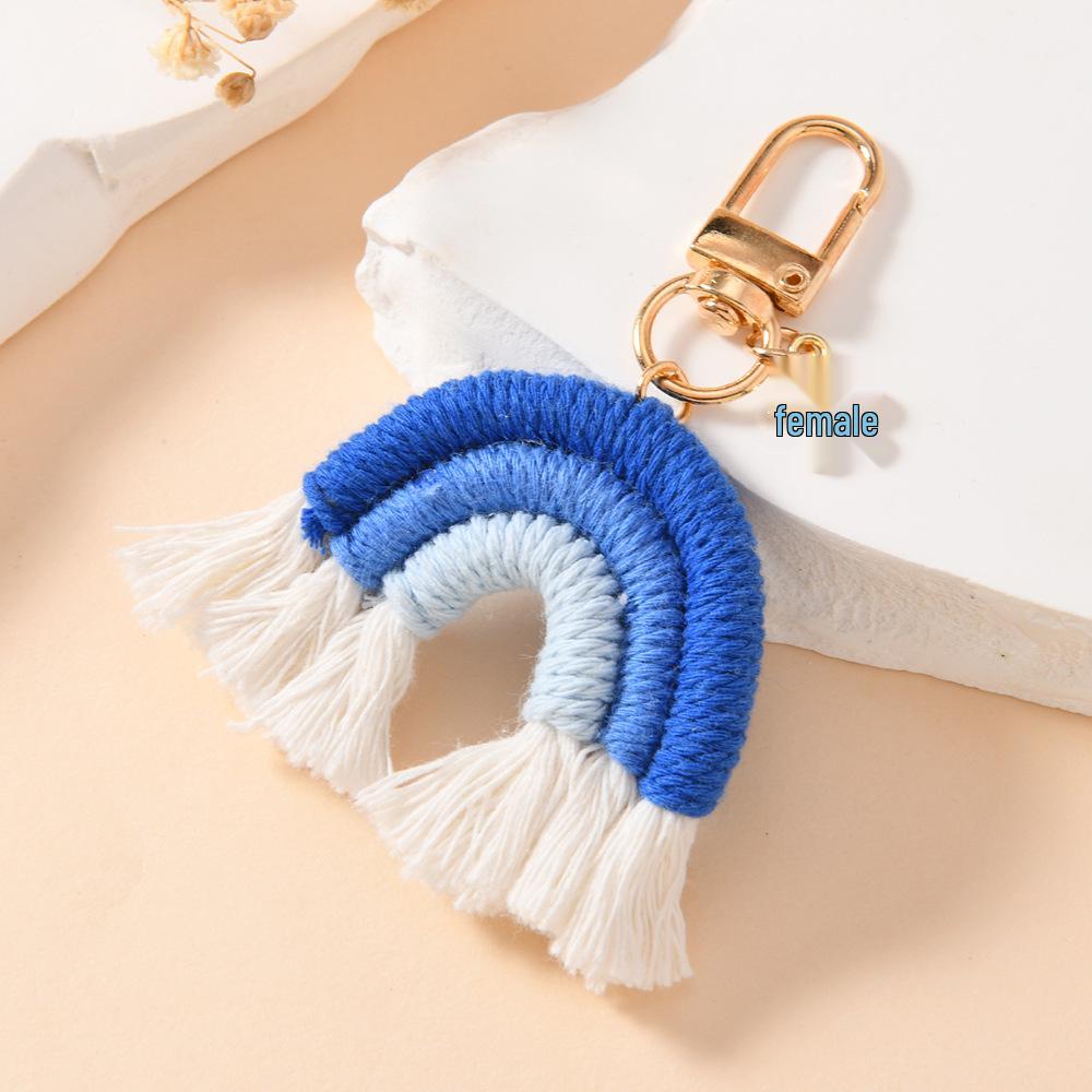 Hand-Woven Rainbow Keychain Pendant Charm