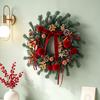 Handmade Wreath for Balcony Christmas Artificial Garland with Pinecones Cinnamon And Red Bows, Decorative Hanging Front Door Pendants Winter