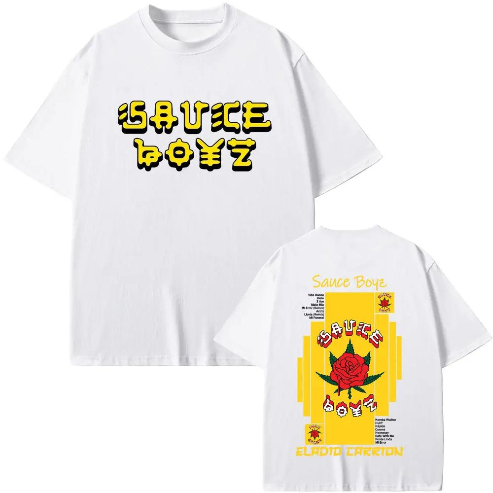 Rapper Eladio Carrion Sauce Boyz Merch Print Tshirt Men Women Hip Hop Fashion Oversized Streetwear Male Casual Vintage Tshirts