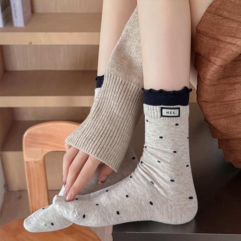 Socks For Women New Dots Cute Frilly Casual Fashion Long Socks Breathable Preppy Style Ladies Novelties Socks Cotton Soft Comfy