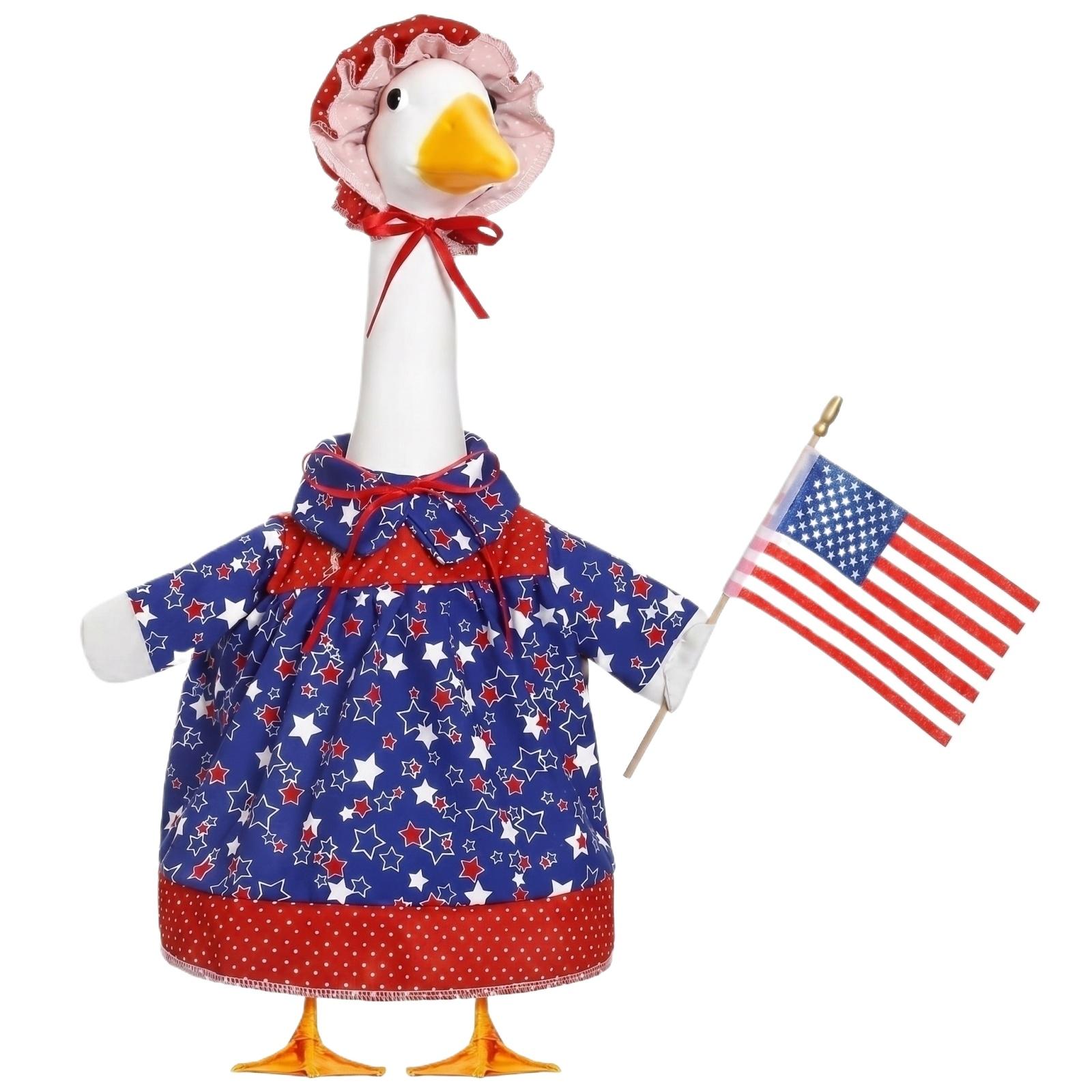 

Patriotic Goose Outdoor Decoration with Fabric Dress and Hat Holding Small Flag Suitable for Garden Lawn Porch Display one size