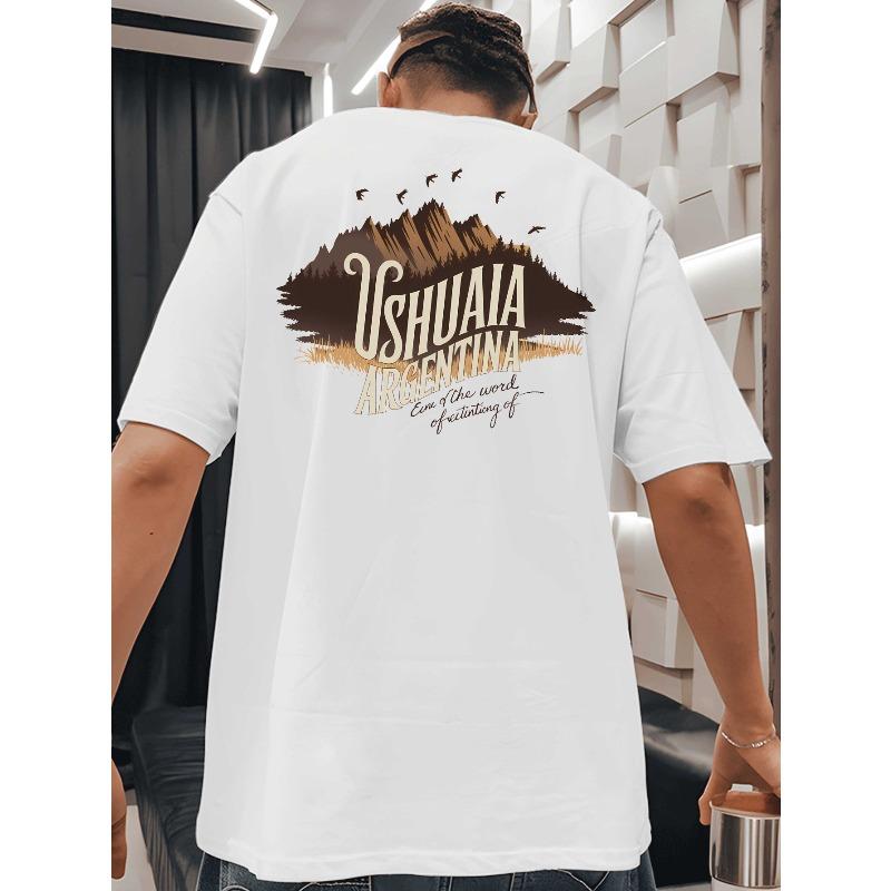 Ushuaia Argentina Men s T-shirts for Back Printed T-shirts for Basketball Training,Short-sleeved Shirts Suitable for Street Fashion and Gym Workouts S белый