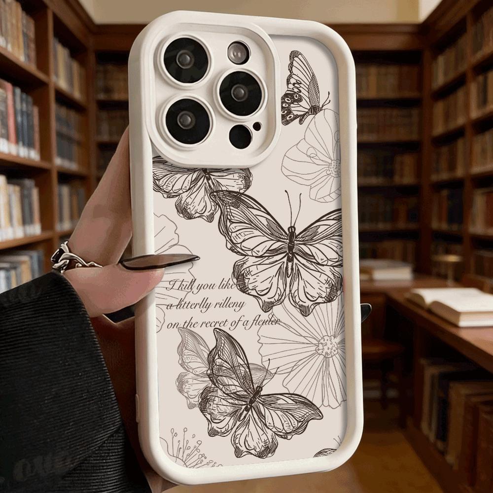 Vintage Butterfly Sketch with Quote Soft TPU Phone Case for iPhone 17 16 15 14 13 12 11 Pro Max Plus Shockproof Anti-Slip Cover