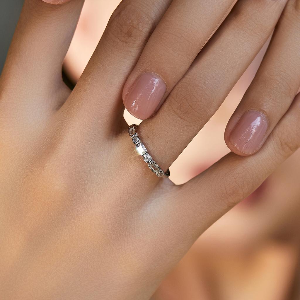 MODIAN 925 Silver Fashion Round Rectangle Dazzling Clear CZ Band Ring For Women Wedding Engagement Fine Jewelry