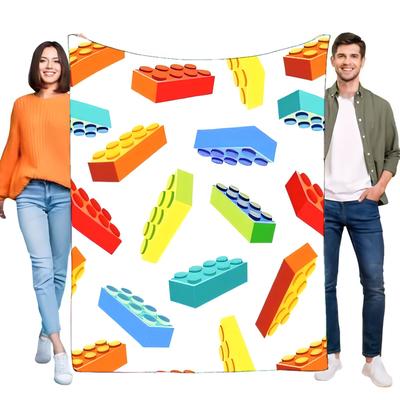 Creative Colorful Building Blocks Blanket Super Soft Cozy Fleece Throw for S Teens, Lightweight Plush Bed Sofa Couch Game Roo