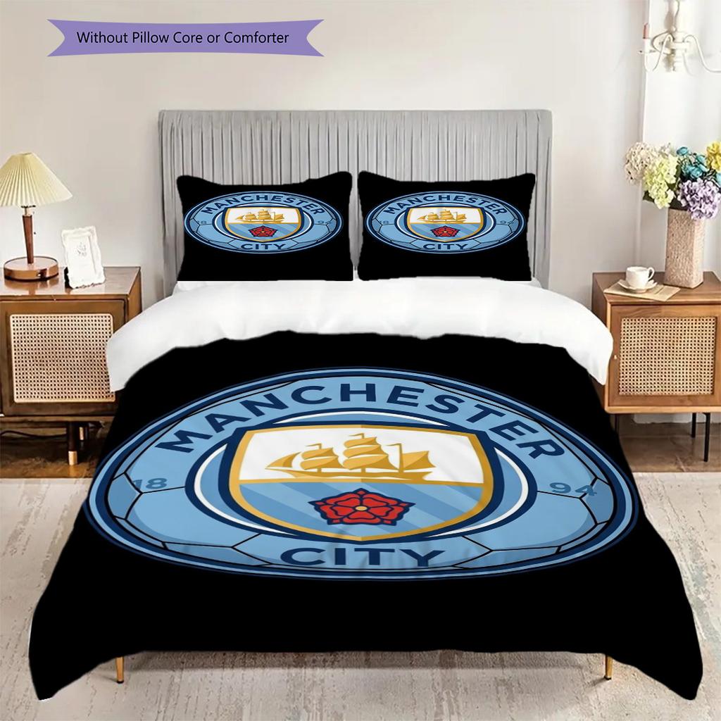 Manchester City Heritage Three-piece Set (1 * Duvet Cover + 2 * Pillowcase, Without Core) 2DFlat Christmas Birthday Gift Duvet Cover and Pillowcase