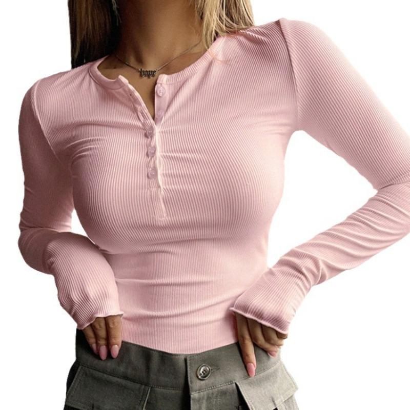 Women S Long Sleeve Button Collar Solid Color Knit Sweater