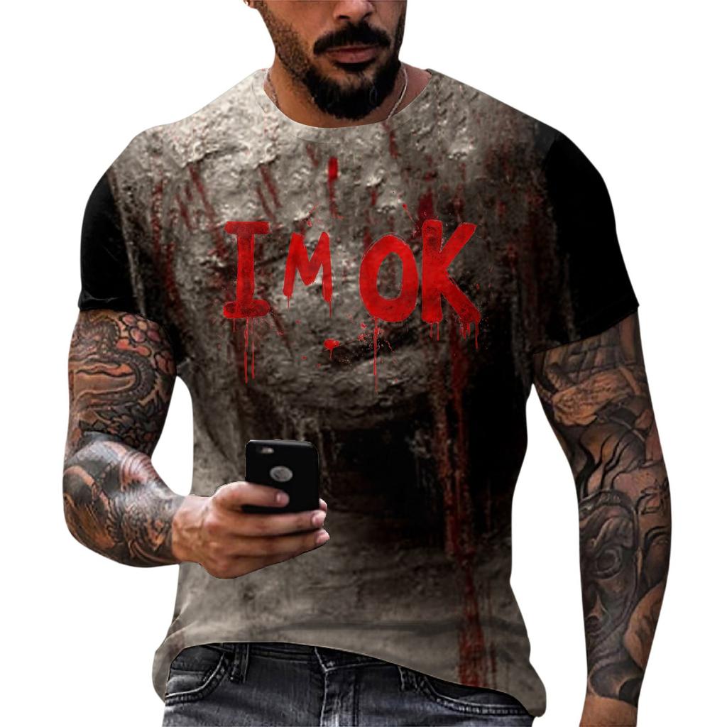 Halloween printed men's round-neck cotton-like short-sleeved top T-shirt
