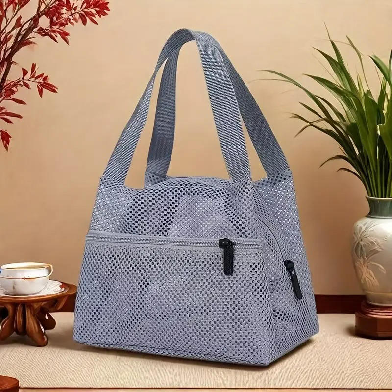 1Pcs Mesh Tote Bag Stylish Mesh Tote Bag Handbag Makeup Pouch Toiletry Bag Swim Storage Bag Suitable For Beach Vacation Cosmetic Bag