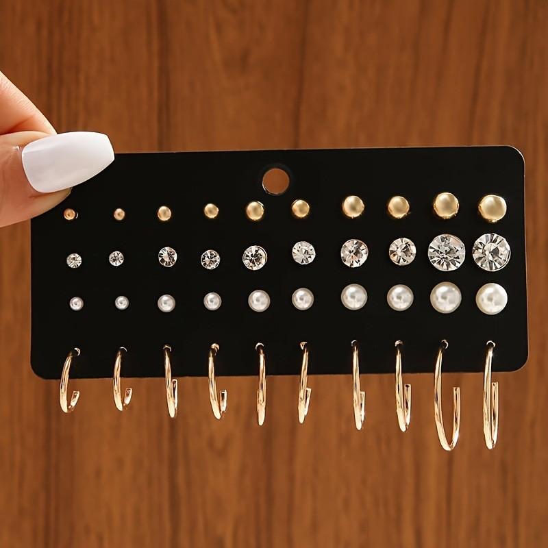 

European and American women s earrings set, many pairs with geometric stud earrings, combination of pearl premium earrings, stud earrings. золотой