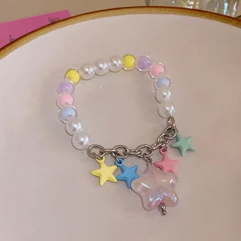 Dopamine Color Beaded Pentagram Star Pendant Necklace Female Personality Versatile Temperament Clavicle Chain Sweet Cool Wind Bracelet
