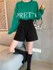Women's Black Woolen A-line Wide-leg Plus Size High-waist Slimming Bootcut Casual Shorts