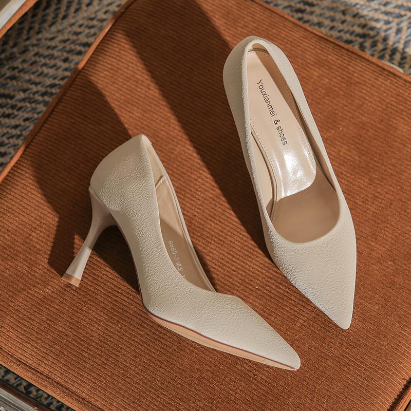 Small High Heels Femininity Simple Pointed Professional Work Single Shoes Sexy Thin Heels Shallow Mouth Women's Shoes