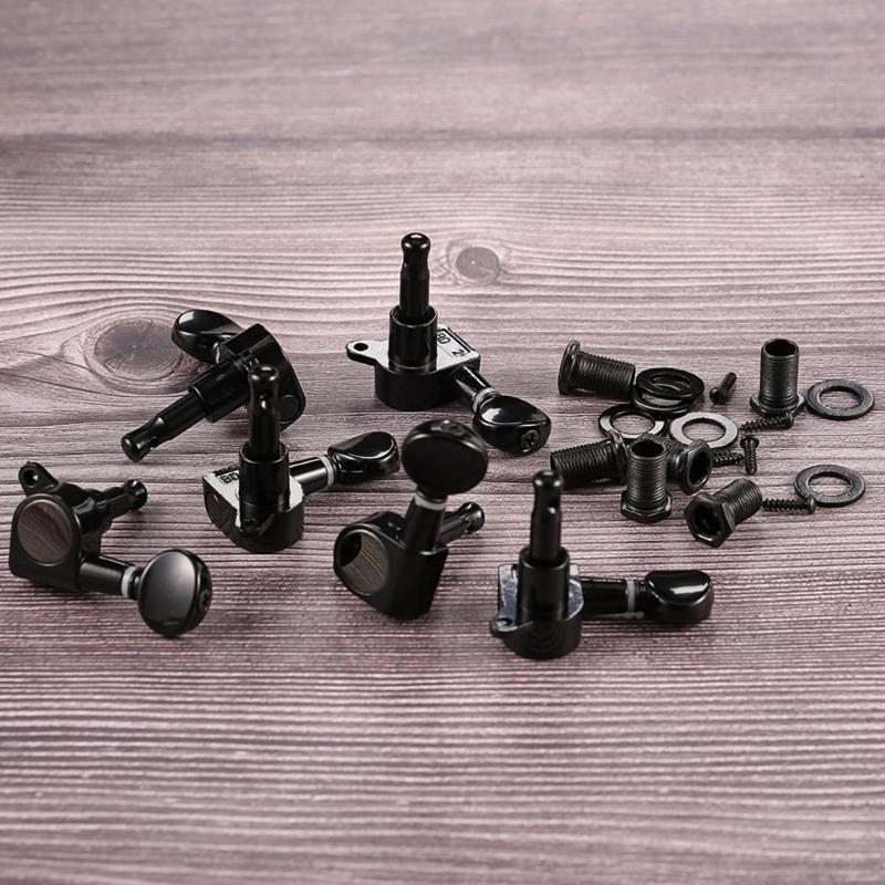 Pack of 6 Black Guitar Peg Replacement Set Metal Texture Guitar Tuners Suitable for Left Hand Acoustic Electric Guitars