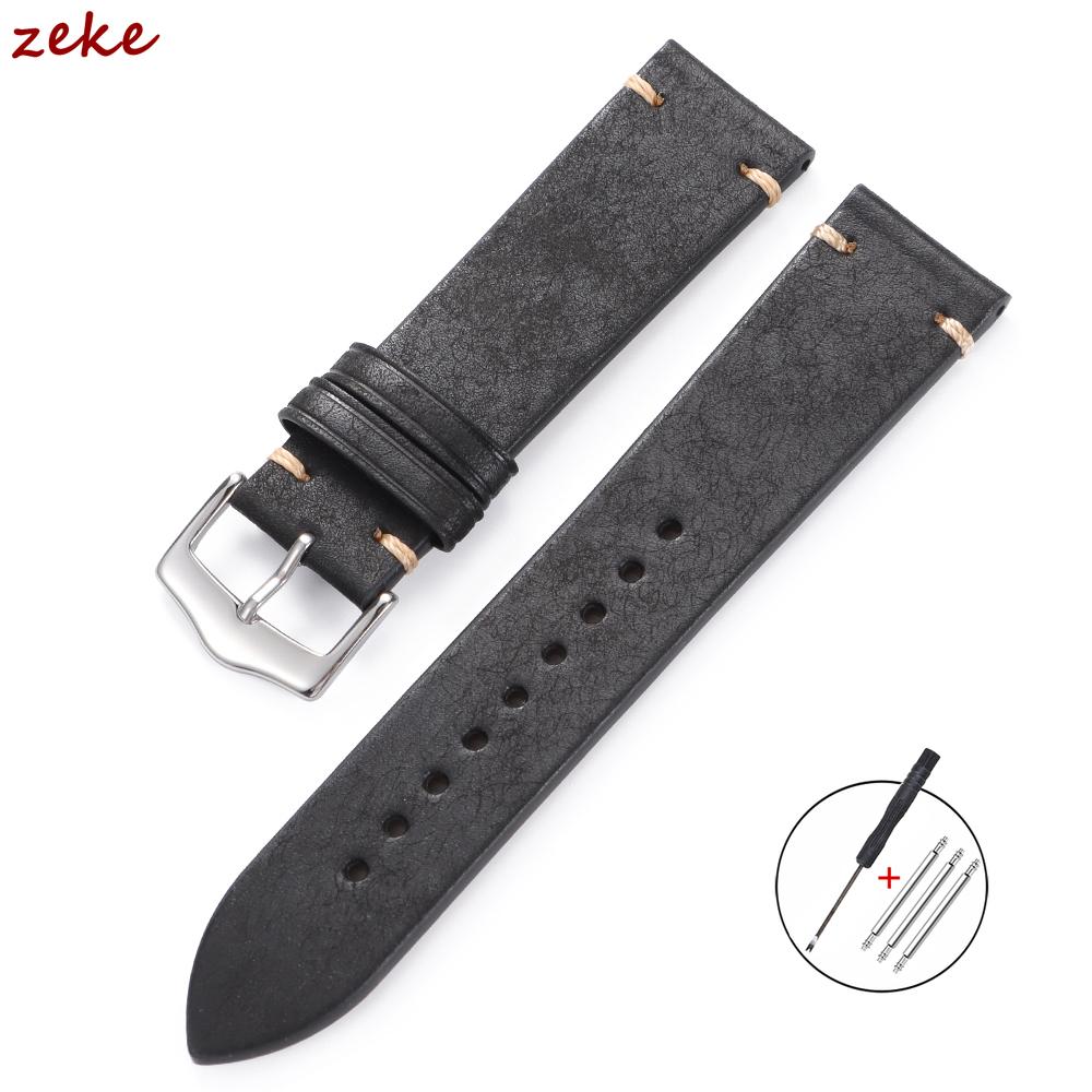Calfskin Genuine Leather Watchbands Handmade Stitching Cowhide Watch Band for Seiko 20mm 22mm Vintage Brown Smartwatch Strap