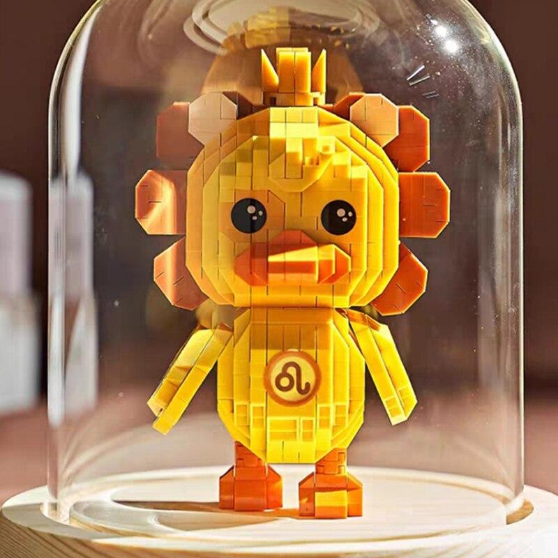 97055 Zodiac Leo Duck Animal Constellation Pet Doll Model DIY Mini Diamond Blocks Bricks Building Toy for Children No Box