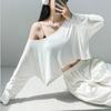 Streetwear Top Corto Hombros Descubiertos Vintage 2000s Blanco Manga Larga Camisetas Sueltas Mujer Casual Otoño y2k Camiseta Harajuku