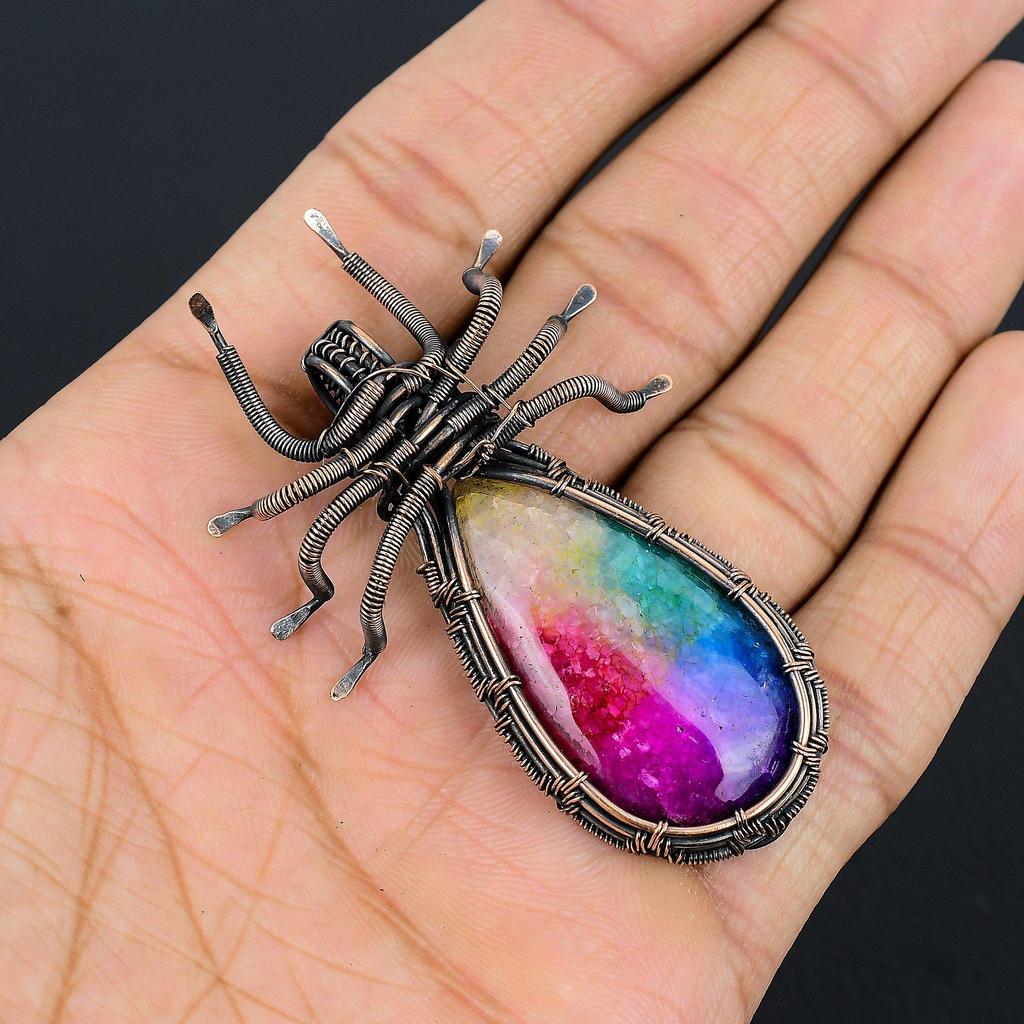 Rainbow Solar Quartz 999 Copper Wire Wrapped Pendant, Handmade Gemstone Pendant Jewelry, Gifts For Wife Brand New Pendant