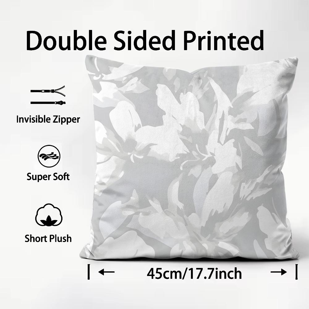 

Gray Low White Flower Pattern Cushion Cover Plush Fabric Soft DoubleSided Printed Sofa Warm Winter Home Child Gift Pillow Case 30x30cm