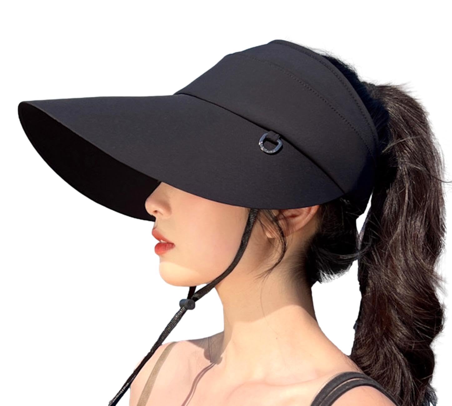 

Солнцезащитный козырек, широкая шляпа с подбородочным ремешком, солнцезащитный козырек от УФ-лучей и жары для лета [Electric Circus] козырек, шляпа, поля, ремешок, защита, солнечный ожог, защита, чёрный