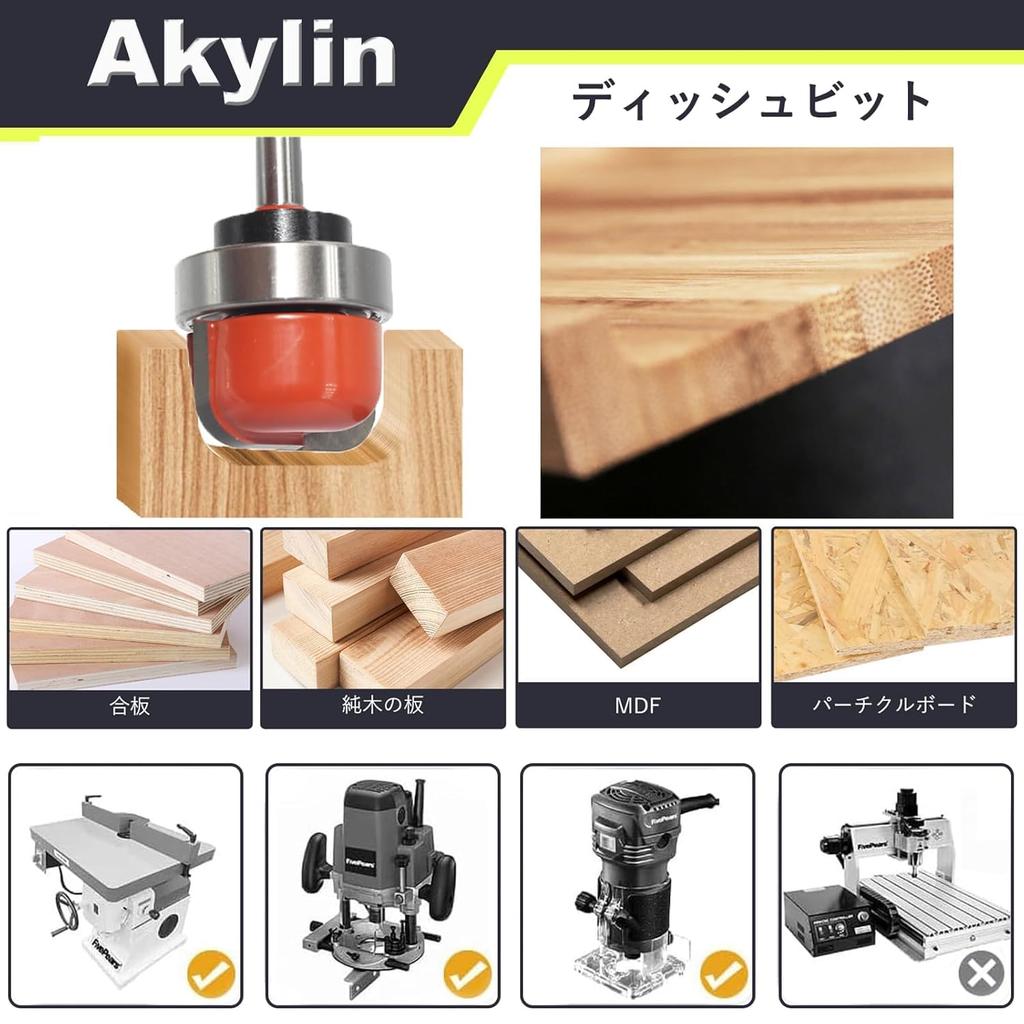 Set of 3 Dish Bits with 6mm Shanks and Trimmer Router Bits with and 19mm Blade for and with Round Groove and Cutting Tools Bearings, Bits, 13mm, 16mm,