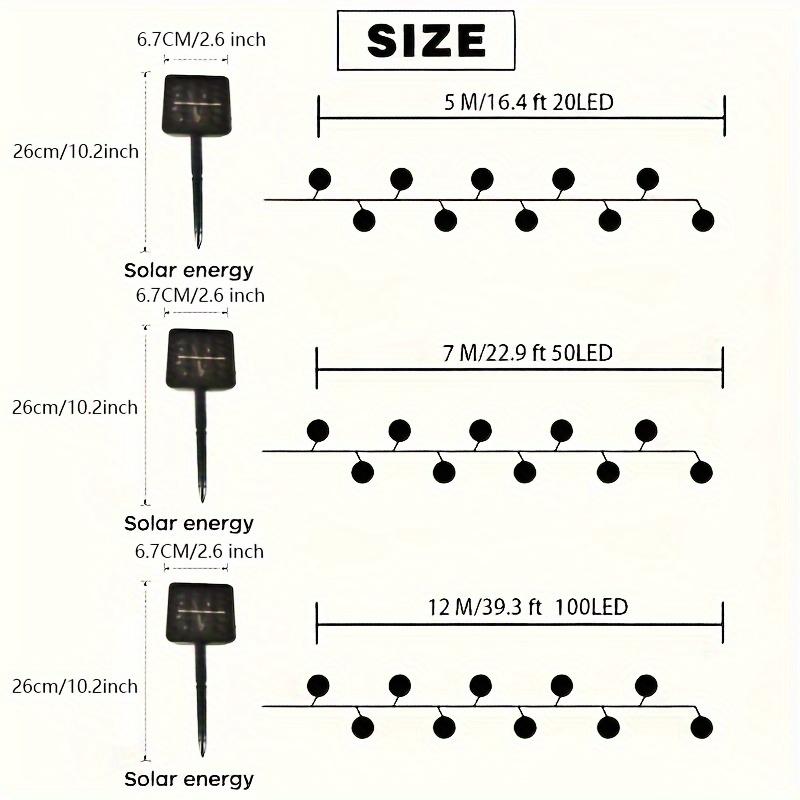1 Set mit 20/50/100 LED Solar-Kugellichtern, Lichterketten, geeignet für Garten, Camping, Rasen, Blumenbeet, Straßenrand, Hochzeits- und Festivaldekoration