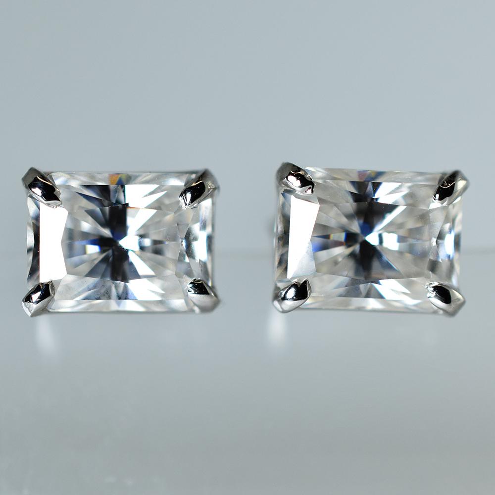 A+ Synthetic Moissanite 10.80 Ct Emerald Cut Earring Pair For Gifting