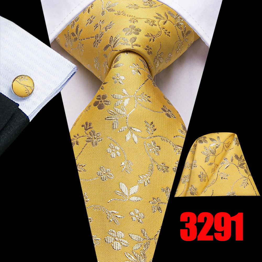 Hi-Tie Mens Golden Silk Tie Business Wedding Necktie Hanky Cufflinks