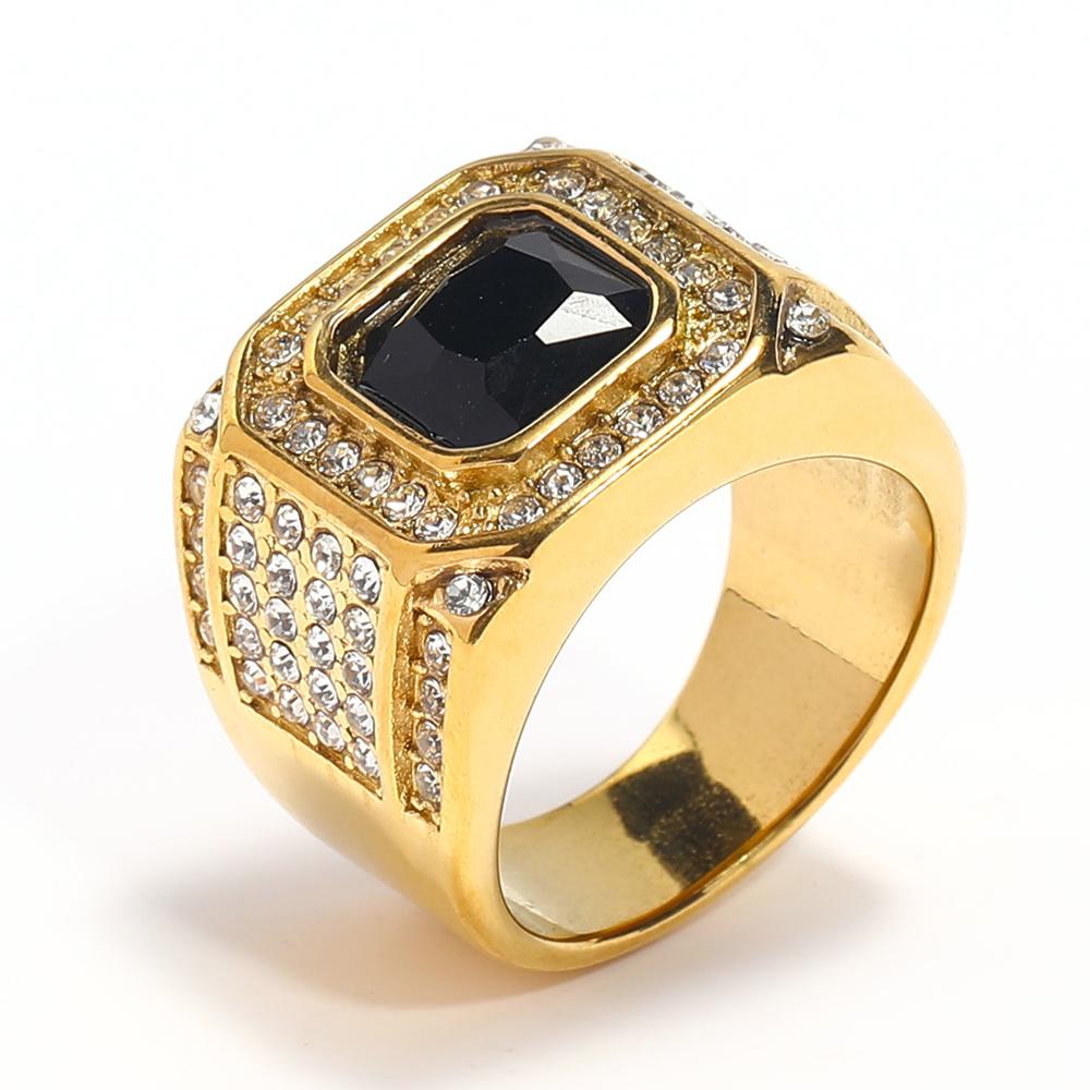 Full Diamond Square Ring for Men Titanium Steel Bling Iced Out Hip Hop Jewelry Luxury Cubic Zirconia Ring