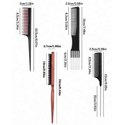 4pcs/1set Professional Hair Tail Comb Cutting Comb Styling Stainless Steel Hairdressing Tip Tail Pick Comb