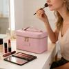 Seyahat Kozmetik Çantası Makyaj Düzenleyici Çıkarılabilir Bölücülü Su Geçirmez Suni Deri Makyaj Çantası Tatil İçin Banyo Çantası Kadın Makyaj Çantası