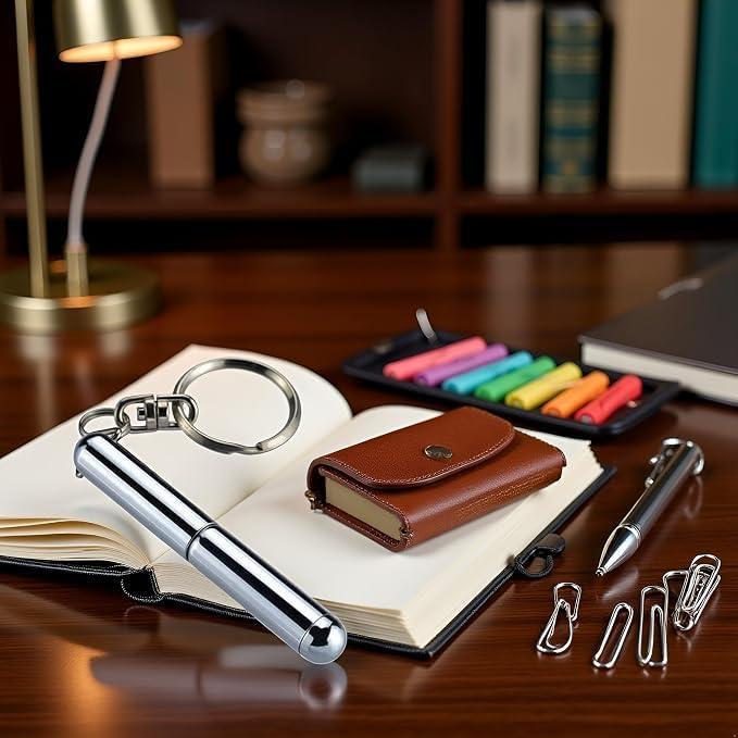 Silver Retractable Mini Pen - Stainless Steel Keychain Pen, Ballpoint Pen, Birthday, Christmas Gift