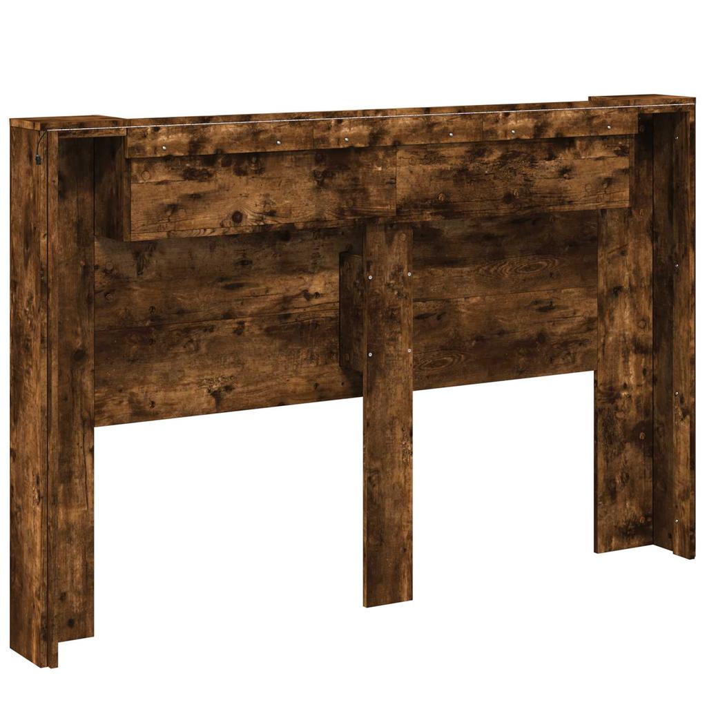 Storage Headboard with LED Smoked Oak Wood Based Material