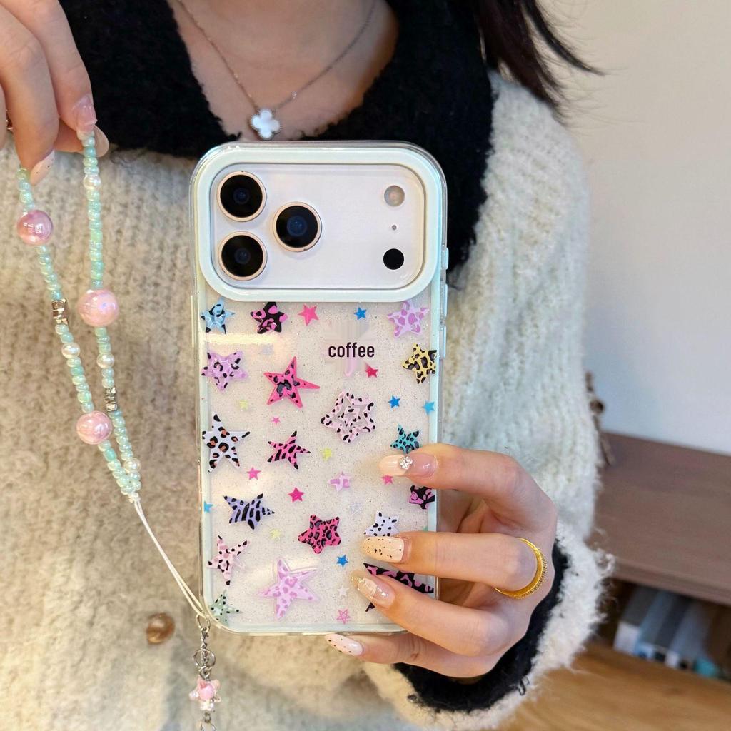 Korean Style Leopard Print Star Phone Case for iPhone 13/14/15/17 Pro Max