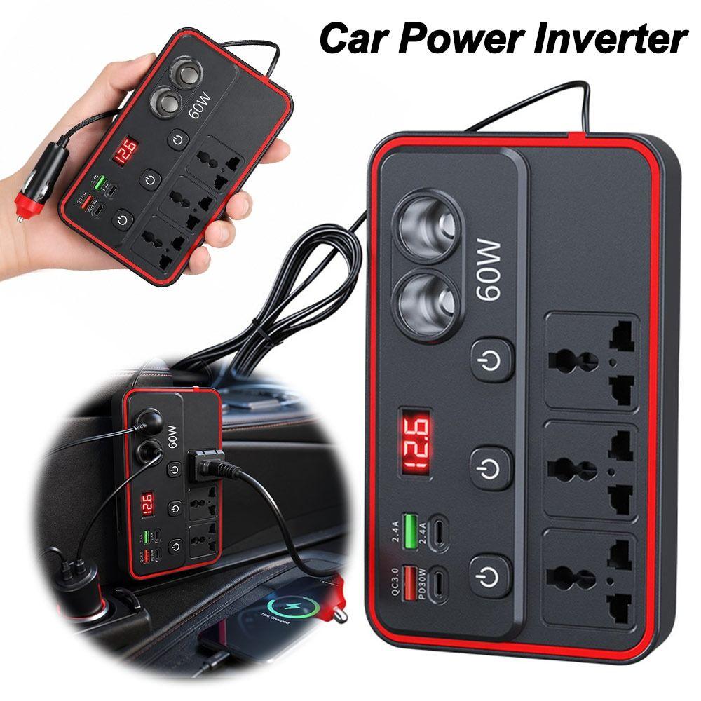 Fast Charging Car Power Inverter Independent Switch Control Car Outlet Adapter Travel and Camping