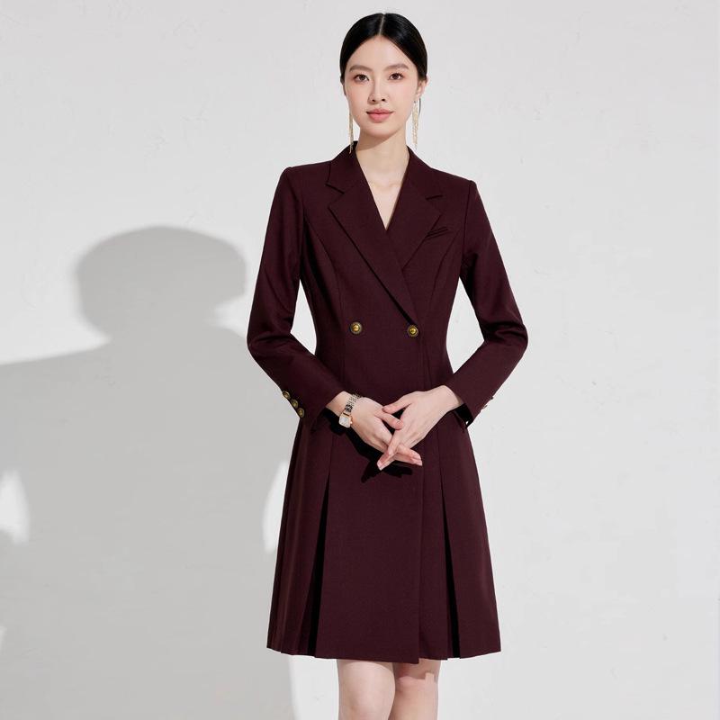Ancola Women's Red Double-Breasted Midi Dress - Autumn 2025 Fashion for Elegant Commutes